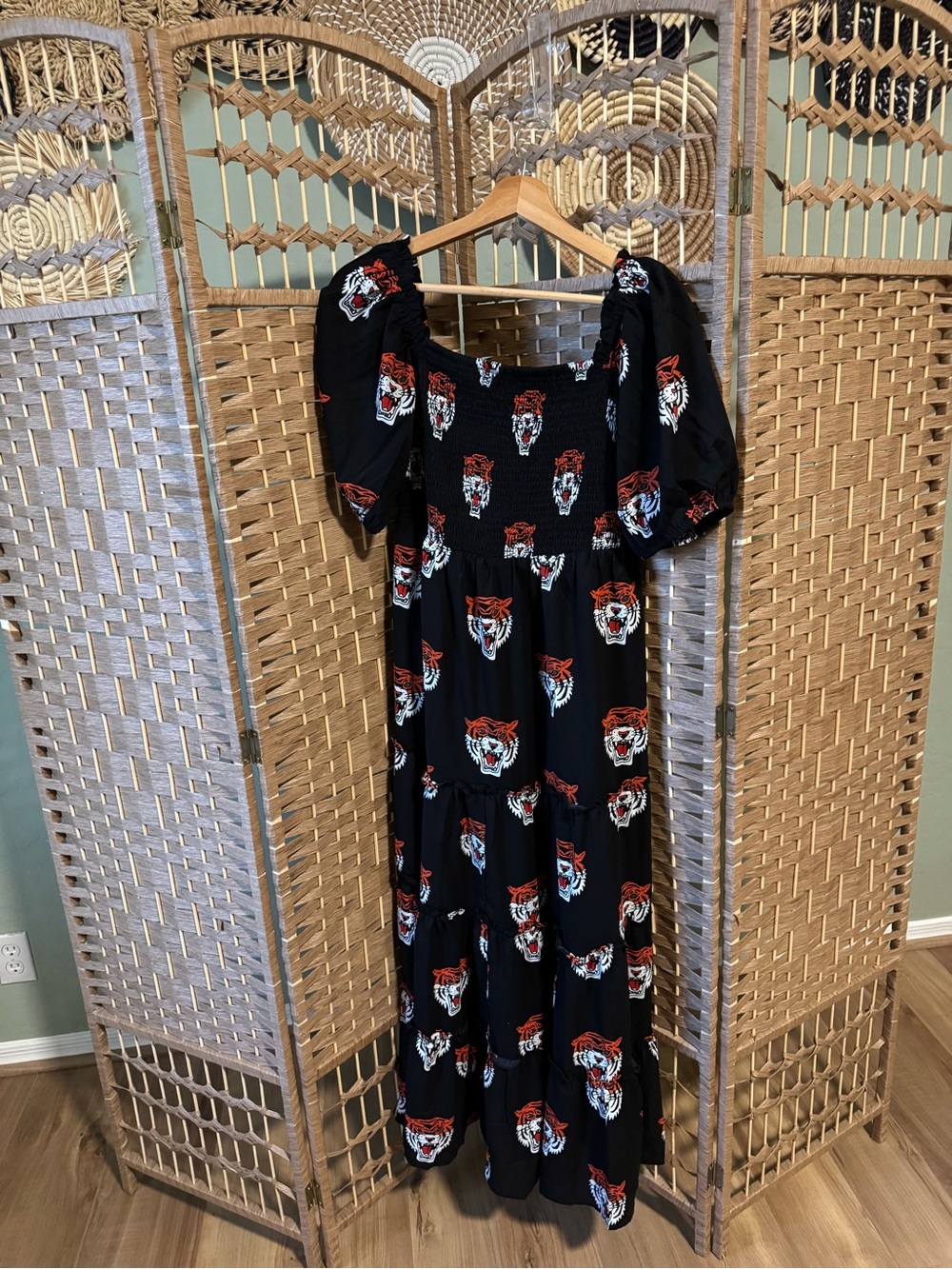 Dressed in LALA Black Maxi Dress with Red & White Tiger Print